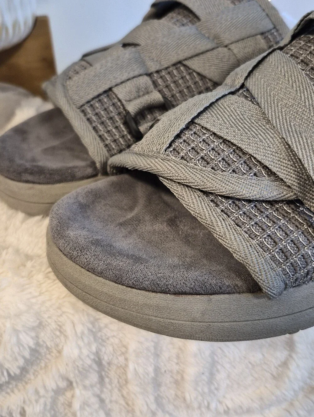 Draco DracoSlides Slides Grey Waffle Knit Sandals Adjustable Straps Men Sz 11-12